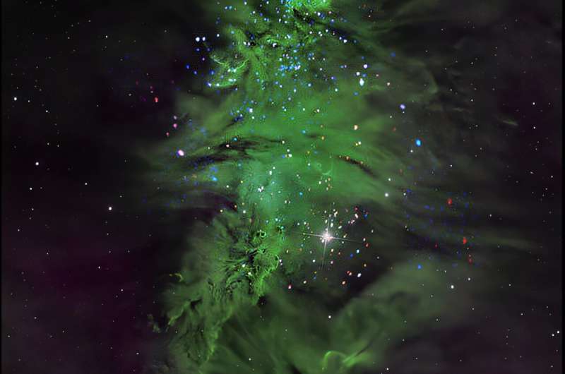 NGC 2264, "Noel Ağacı Kümesi." Katkı Sağlayanlar: X-ışını: NASA/CXC/SAO; Optik: Clow, M.; Görüntü İşleme: NASA/CXC/SAO/L. Frattare ve K. Arcand NASA misyonları yıldızların yaşam çemberini gösteren kozmik 'Çelengi'yi tespit ediyor