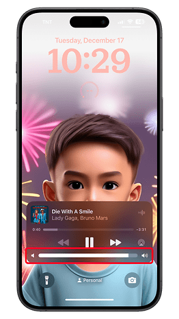 Tarih, saat ve müzik çalar içeren iPhone ekranı.