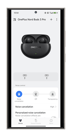 OnePlus Nord Buds 3 Pro, Melody uygulamasında gürültü kontrolü seçenekleriyle görüntüleniyor.