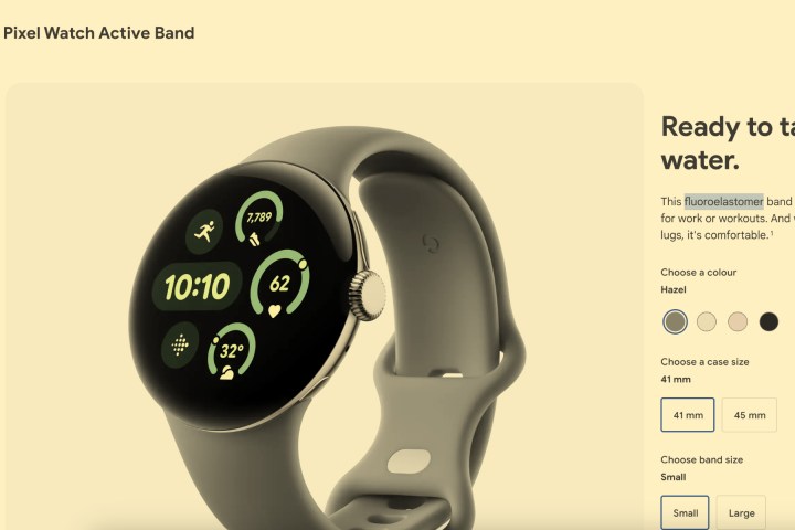 Google, floroelastomerden yapılmış Pixel Watch bandını satıyor.