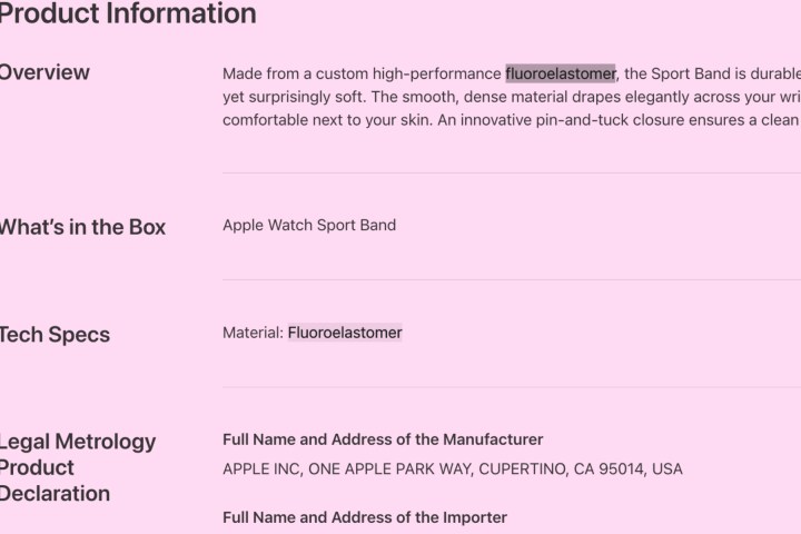 Apple, floroelastomerden yapılmış bir Apple Watch kordonu satıyor.