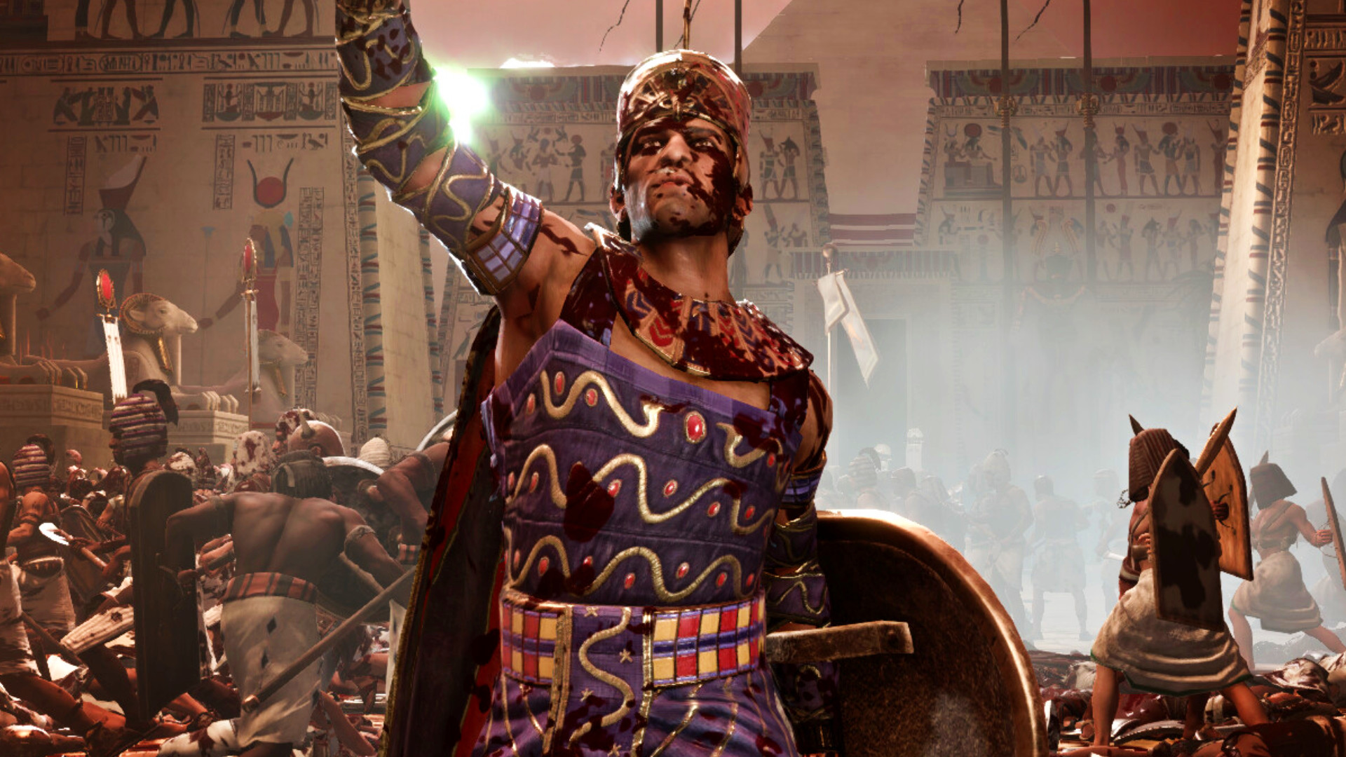 toplam savaş-firavun-kan-paketi-dlc Total War Firavun - Bir savaşçı savaştan sonra kolunu kaldırır.