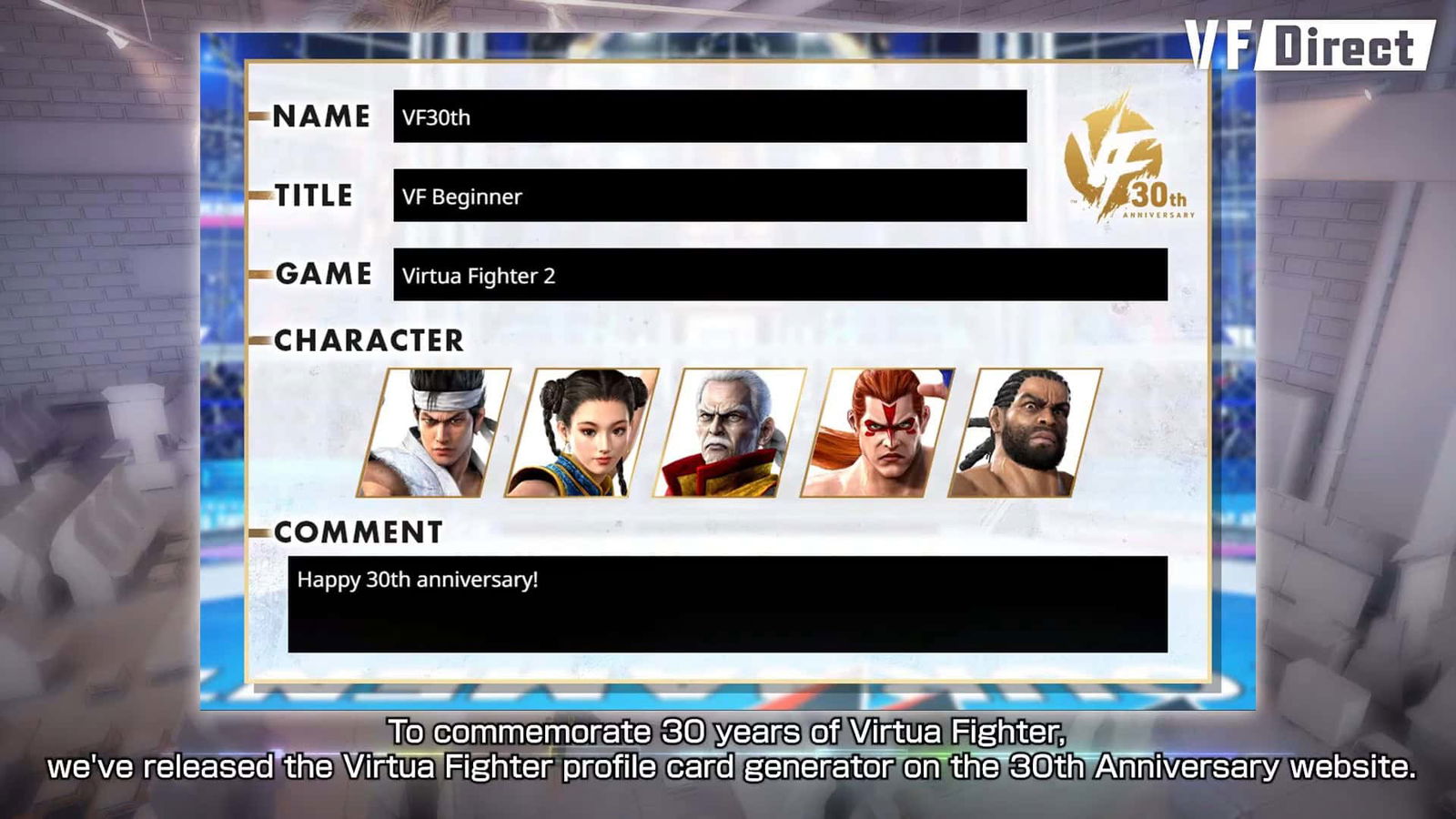 Arkadaşlarınıza, ailenize ve rakiplerinize Virtua Fighter profil kartı gönderin