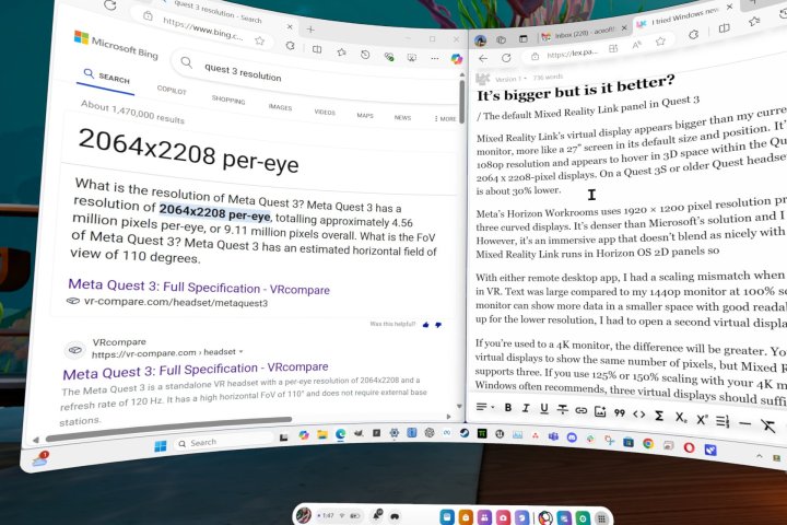 Meta Quest'in sinematik modu, Mixed Reality Link'e dev bir kavisli ekran kazandırır.