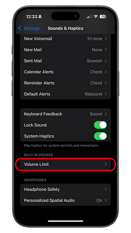 iPhone'daki Ayarlar menüsünde Sesler ve Dokunuş seçenekleri gösterilir.