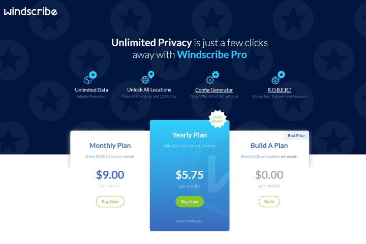 Windscribe Pro'nun aylık ve yıllık planı vardır, ancak 3 $ gibi düşük bir ücret karşılığında erişim sağlayabilirsiniz.