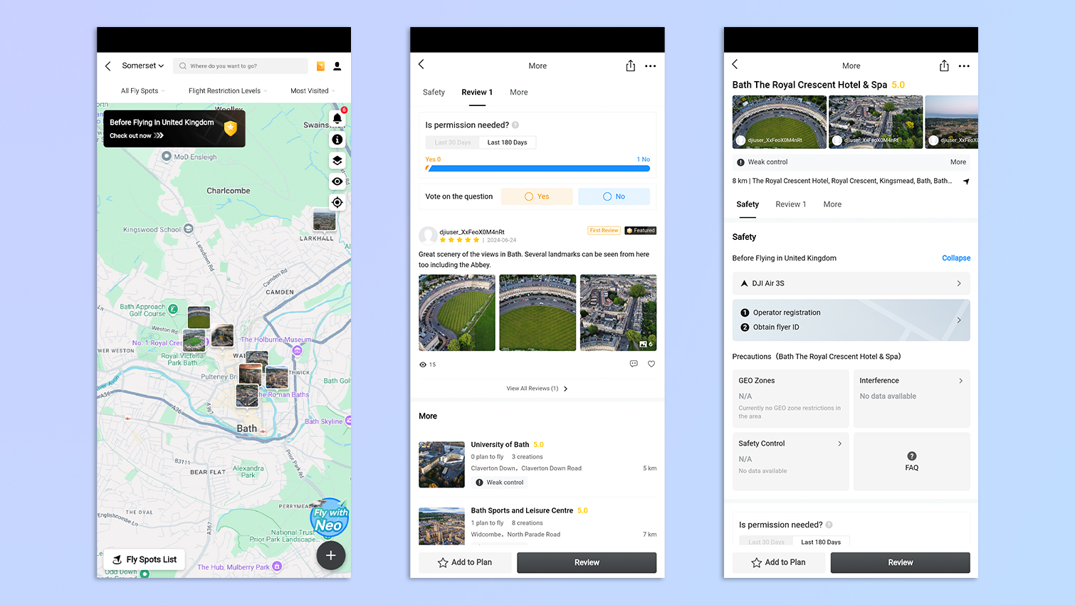 DJI Fly uygulamasının bir Android telefonda açık olduğunu gösteren ekran görüntülerinin bir derlemesi