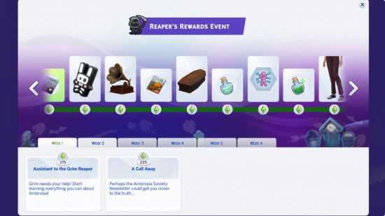 the-sims-4-orakçılar-ödüller-ödüller sims 4 yaşam ve ölüm orakçıları ödülleri etkinlik ekranı