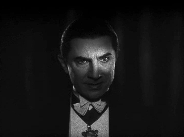 Kont Drakula'nın yüzünün yakından görünümü "Drakula" (1931).