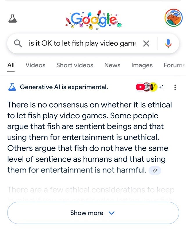 Google'ın yeni AI arama genel bakış arayüzünün ekran görüntüsü