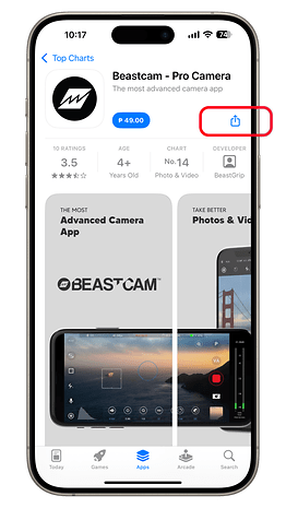 iPhone, Beastcam Pro kamera uygulamasını incelemeler ve özelliklerle birlikte görüntüler.