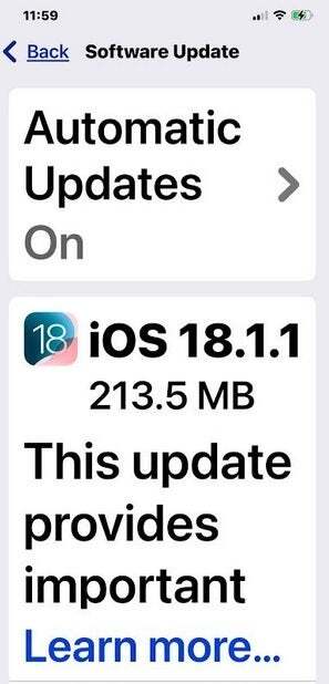 Apple, Kasım ayı sonlarında güvenlik kusurlarını gidermek için iOS 18.1.1'i yayınladı. | Resim kredisi-PhoneArena - Apple'ın ciddi güvenlik açıklarını gidermeye yönelik iOS 18.2.1'in yolda olduğu bildiriliyor