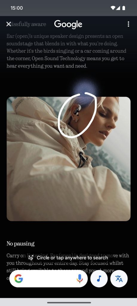 Nothing OS Android 15'te bulunan Circle to Search özelliğinin ekran görüntüsü