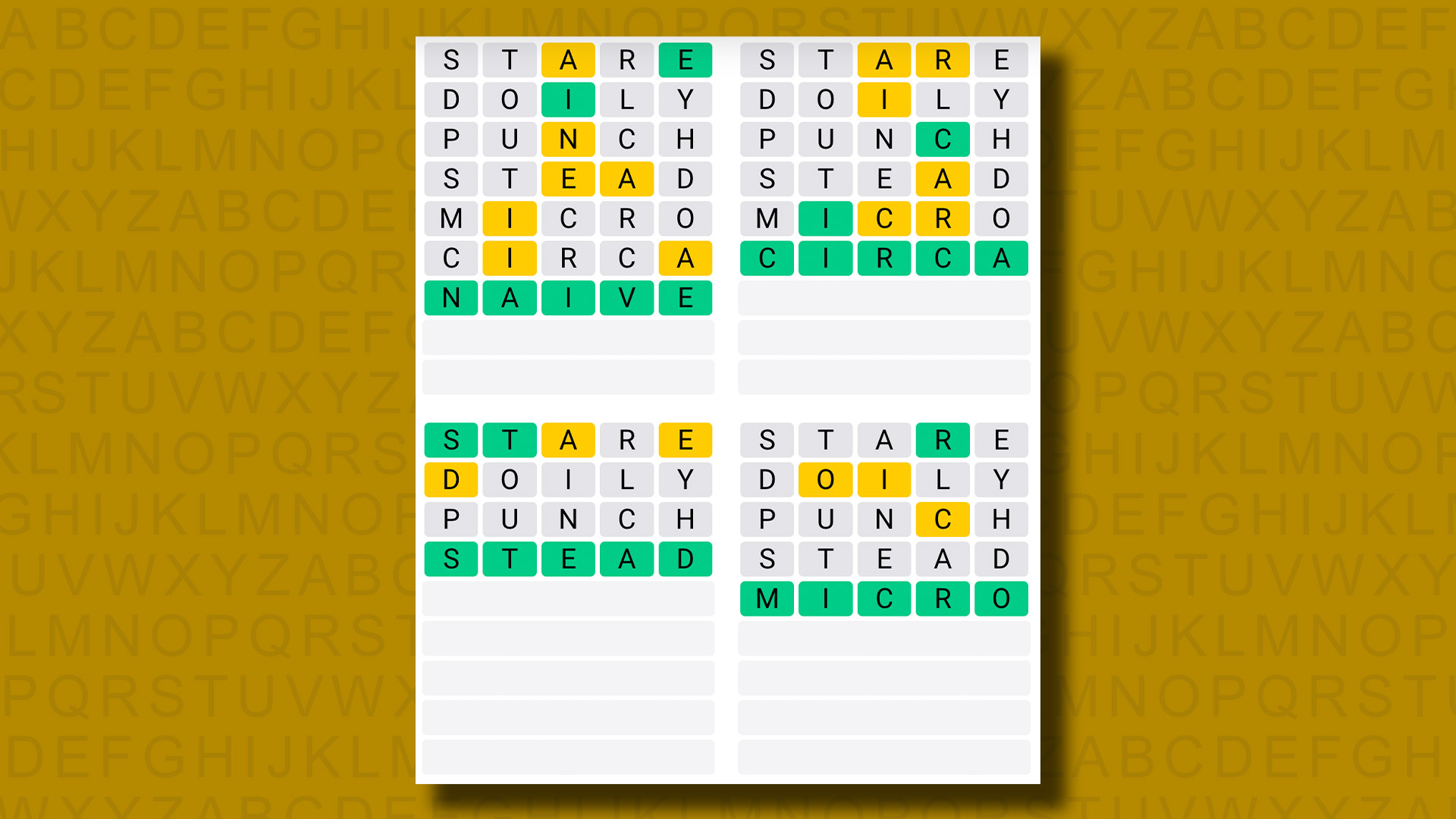 Sarı arka planda 1042 numaralı oyunun Quordle yanıtları