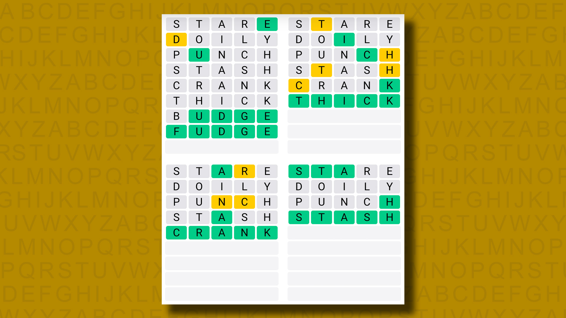 Sarı arka planda 1044 numaralı oyunun Quordle yanıtları