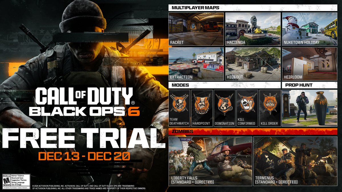 Call of Duty: Black Ops 6 Aralık ücretsiz deneme haftasında mevcut olan haritalar ve modlar.