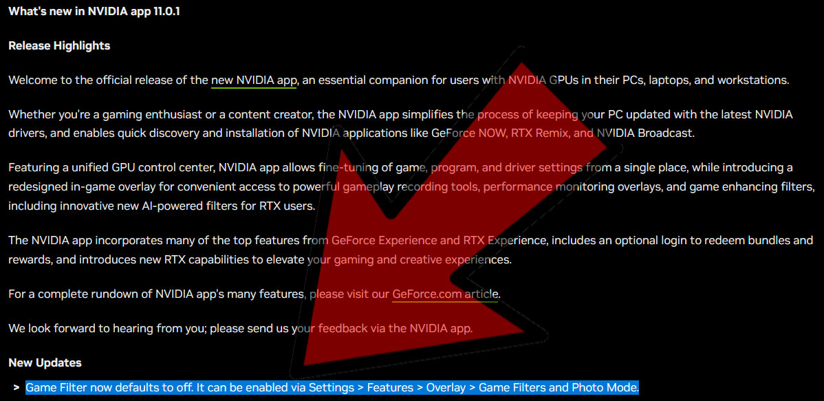 Nvidia Uygulaması 11.0.1 güncellemesi