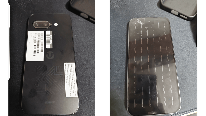 Karanlık bir yüzeyde bir Google Pixel 9a akıllı telefonun arka ve ön görünümleri. Karanlık bir yüzeyde bir Google Pixel 9a akıllı telefonun arka ve ön görünümleri.
