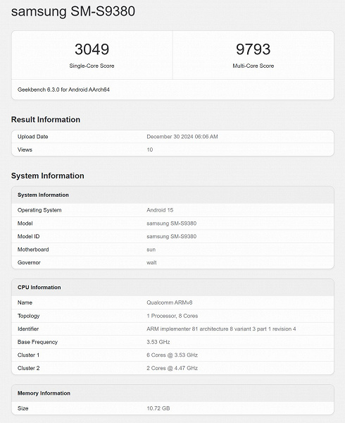 Samsung Galaxy S25 Ultra'nın Çin versiyonu Geekbench'te test edildi - amiral gemisi 12 GB RAM'e sahip