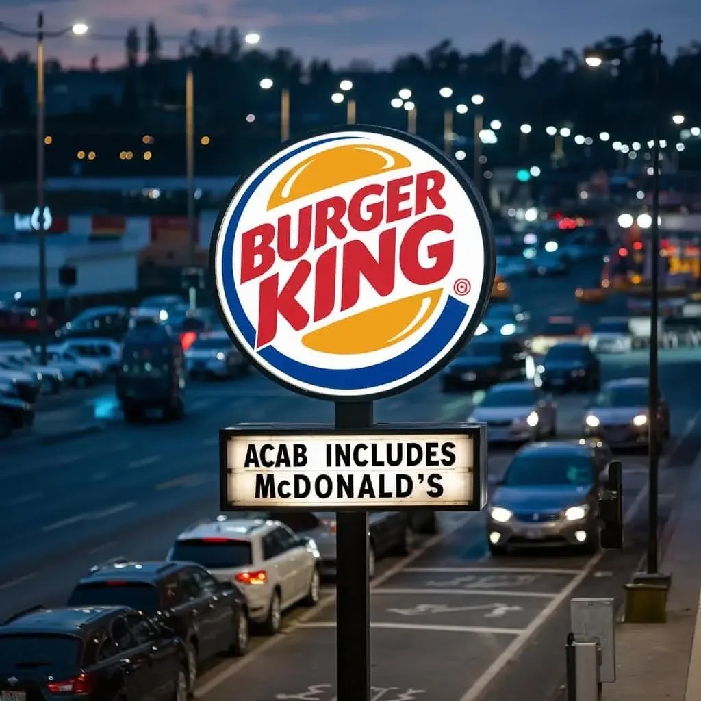 Photoshoplanmış Burger King tabelası okuması "ACAB, McDonald's'ı da içeriyor"