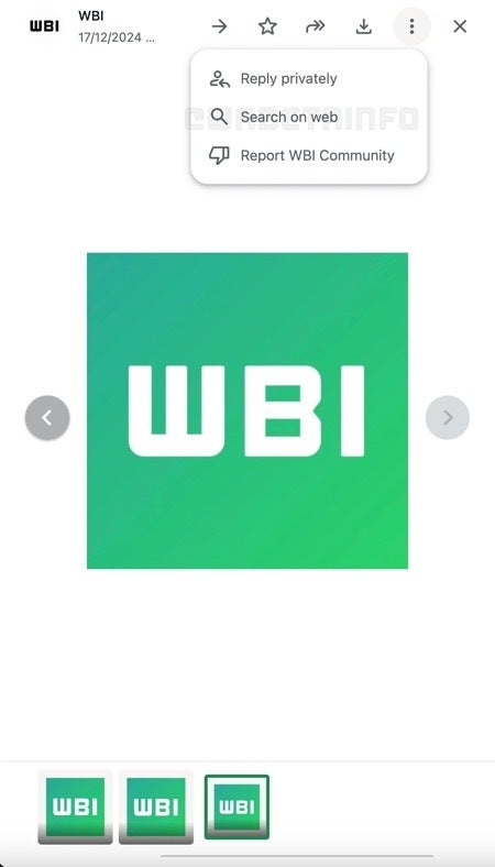 WhatsApp ters görsel arama özelliğinin ekran görüntüsü