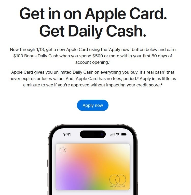 Apple, Apple Card ile 100$'lık kayıt bonusunun nasıl alınacağını açıklıyor.