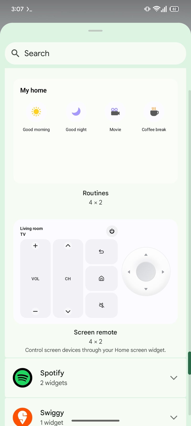Yeni SmartThings Samsung TV widget'ının ekran görüntüsü
