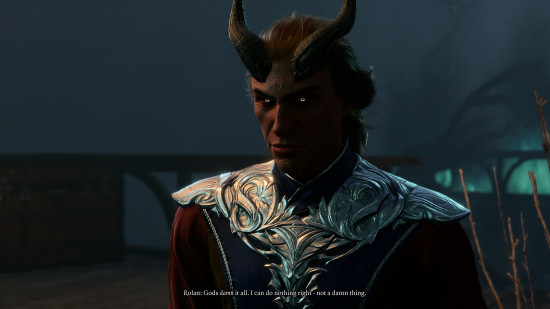 baldurs-gate-3-en iyi-npcs-rolan Baldur's Gate 3'te yeterince iyi olmadığı için kendine küfreden şeytani görünüşlü bir adamın görüntüsü