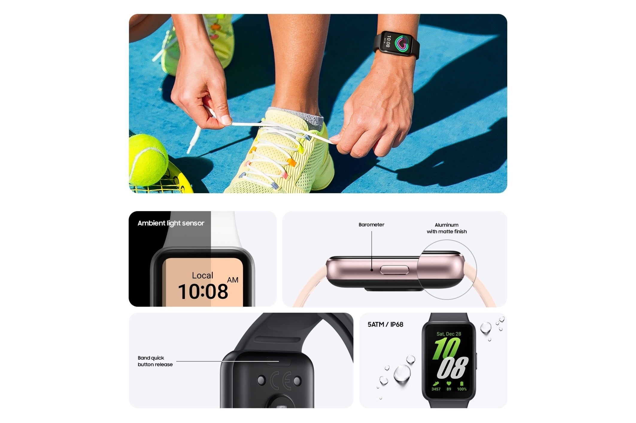 Samsung Galaxy Fit 3'ün teknik özelliklerini gösteren pazarlama bilgi kartı