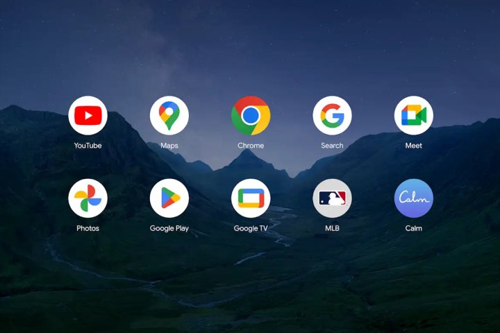 Android XR ana ekranı Google ve Android uygulamalarını gösterir.