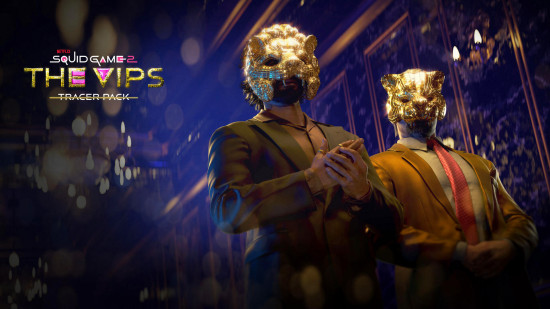 Black Ops 6 Squid Oyun paketleri: aslan ve kaplan maskeleri takan iki takım elbiseli karakter