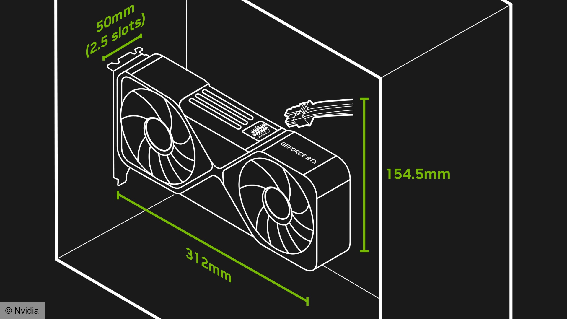 nvidia-sff-hazır-kart-boyutları-dikey-kutu-kılavuzu Örnek GPU'nun dikey olarak gösterildiği boyut boyutlarını gösteren Nvidia SFF-Ready sertifikasyon kılavuzu.