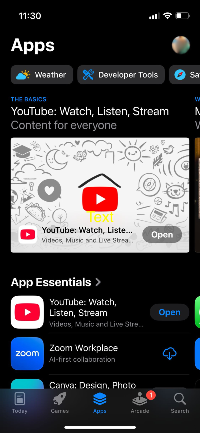 iPhone'daki App Store'un ekran görüntüsü.