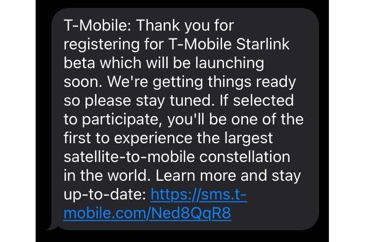 T-Mobile Starlink beta mesajı