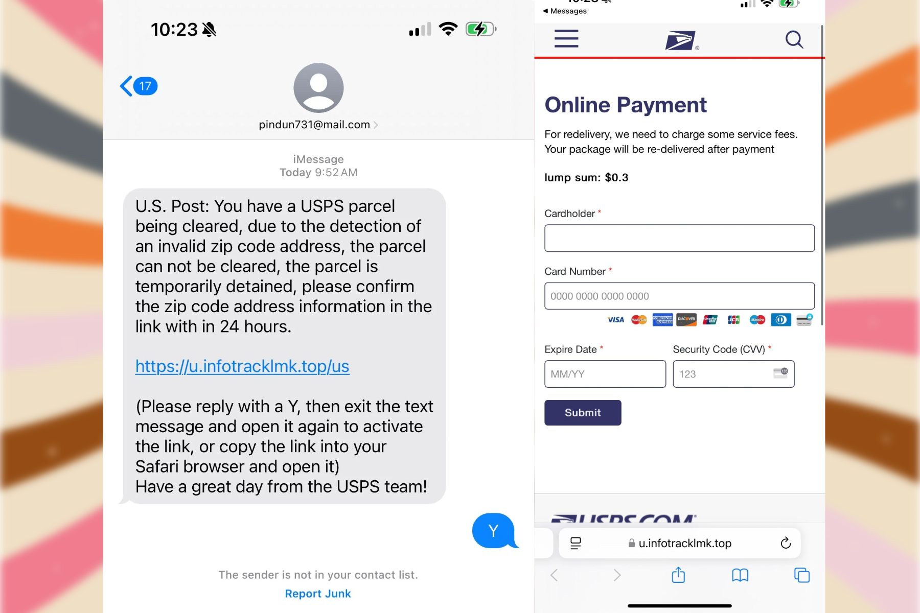 iMessage kimlik avı metni örneği, ilk parti.
