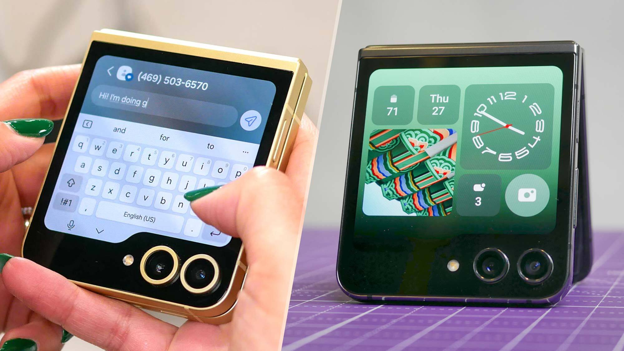 Samsung Galaxy Z Flip 6 ve Galaxy Z Flip 5 ile bölünmüş bir görüntü