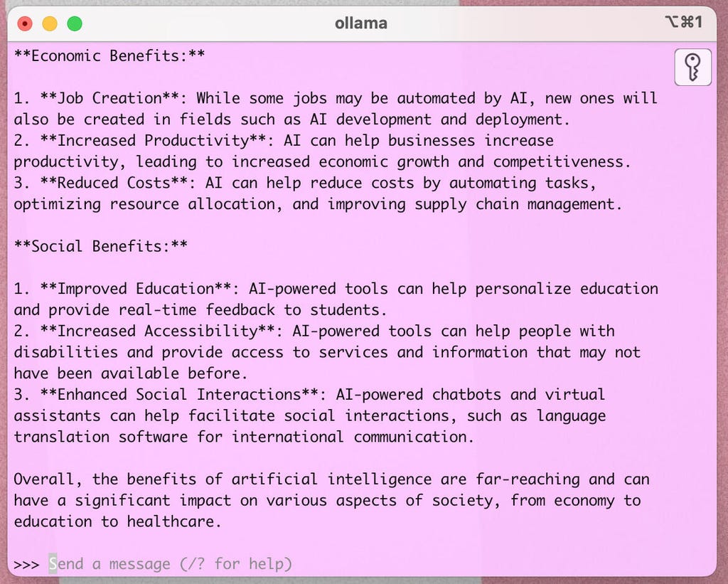 iTerm2 uygulamasında çalışan Ollama yapay zeka aracı