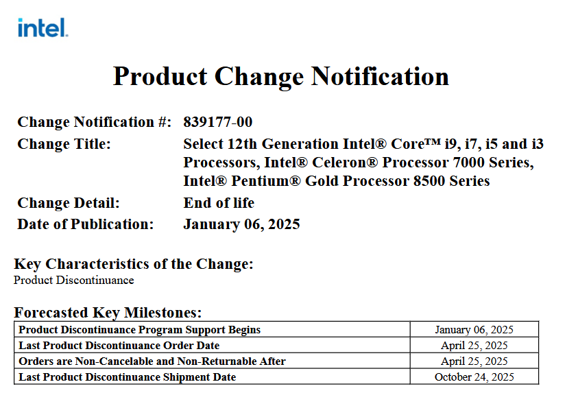 Intel Ürünlerinin Sonlandırılması 3