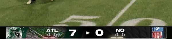 Madden ekibinin tuhaf yeni sunum kararına daha yakından bakış. Daha önce burada Falcons and Saints logolarını görüyordunuz. Şimdi ikisi de görünmüyor.