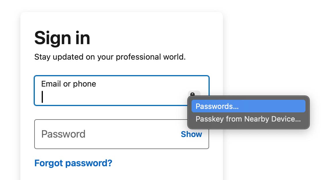 Apple Şifreleri uzantısının Chrome'da nasıl çalıştığını gösteren ekran görüntüsü