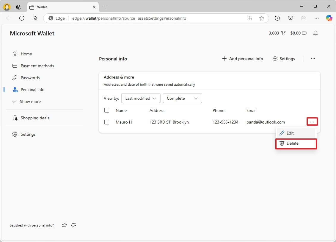 Edge kişisel bilgileri sil