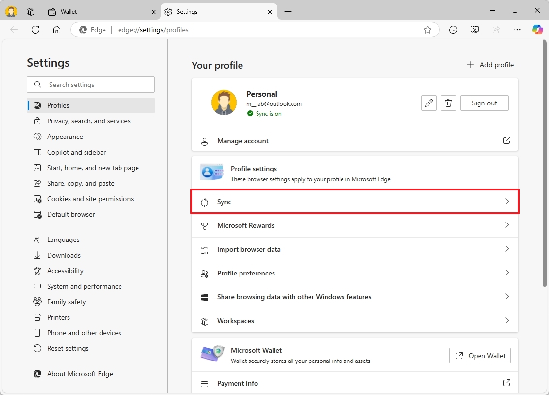 Microsoft Edge Senkronizasyonu ayarları