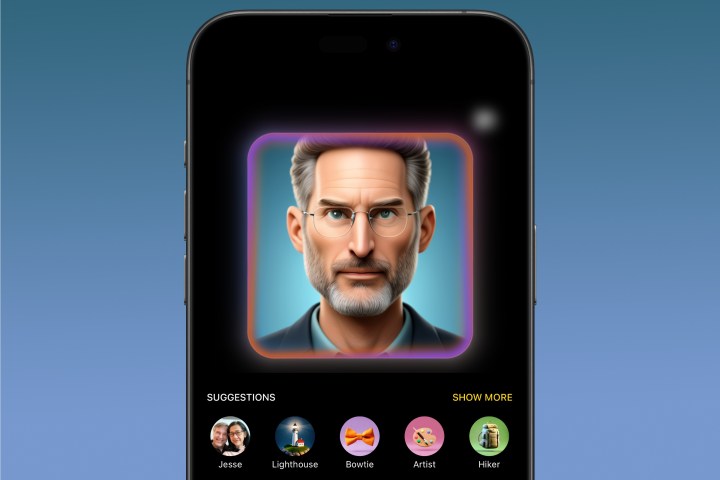 Image Playground uygulamasında Steve Jobs'un Apple Intelligence görselini gösteren bir iPhone.