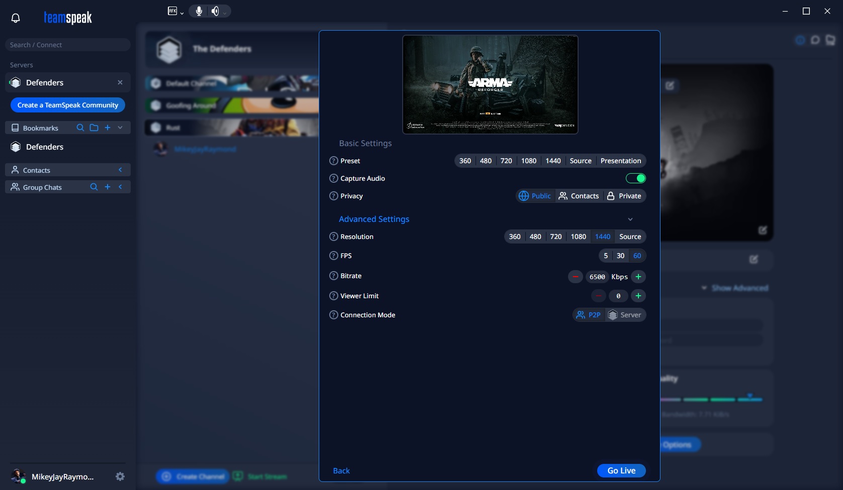 TeamSpeak kullanıcı deneyiminin ekran görüntüleri.