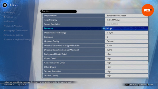 Final Fantasy 7 Rebirth PC inceleme grafik menüsü