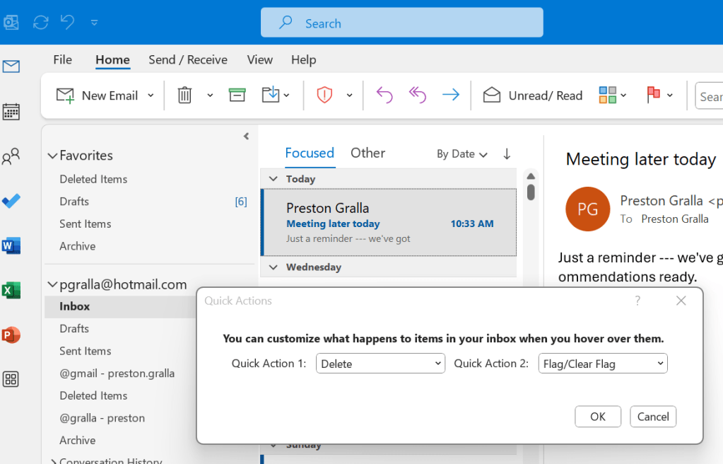 Outlook'ta hızlı eylem simgelerini özelleştirme