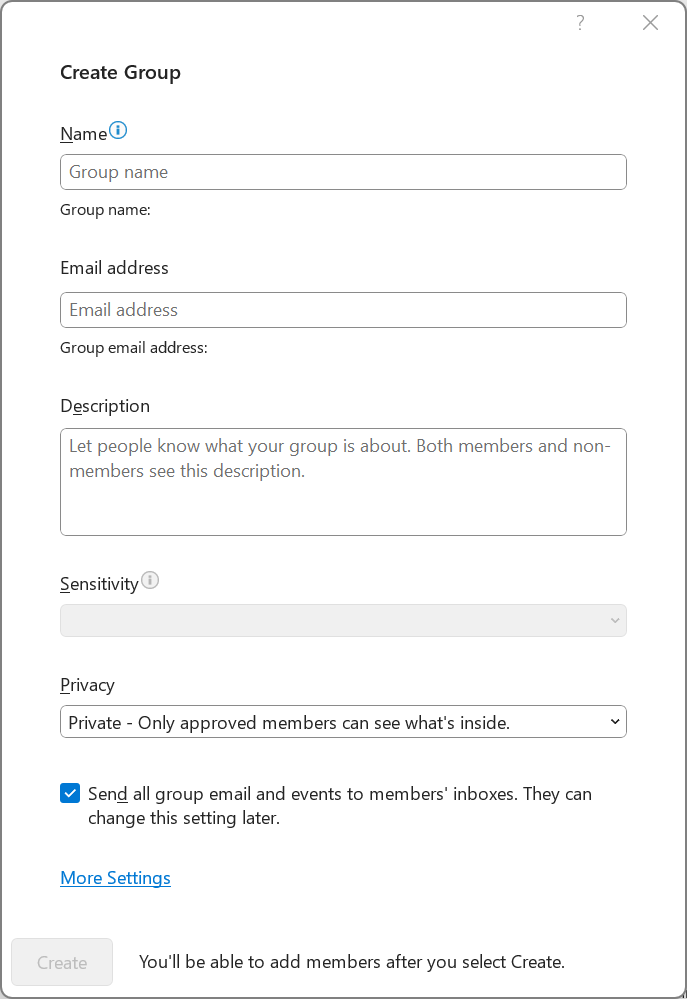 Outlook'ta yeni bir M365 Grubu Oluşturma
