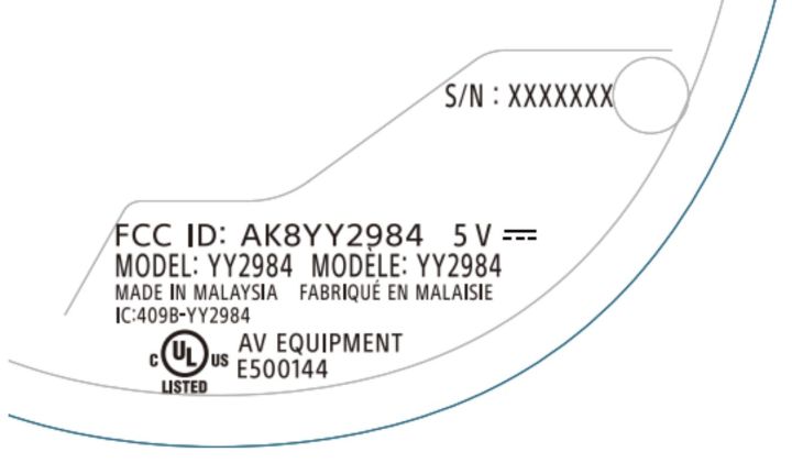 İlişkisiz bir Sony kulaklık seti için bir FCC etiketi.