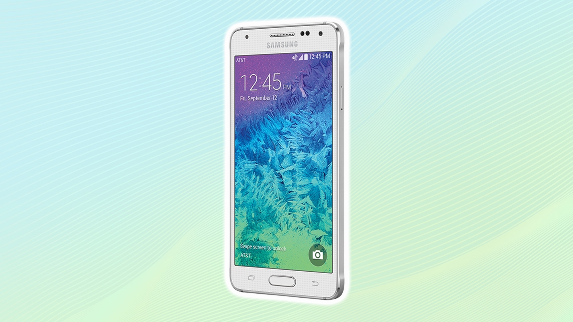 Samsung Galaxy Alpha renkli bir arka plana karşı.