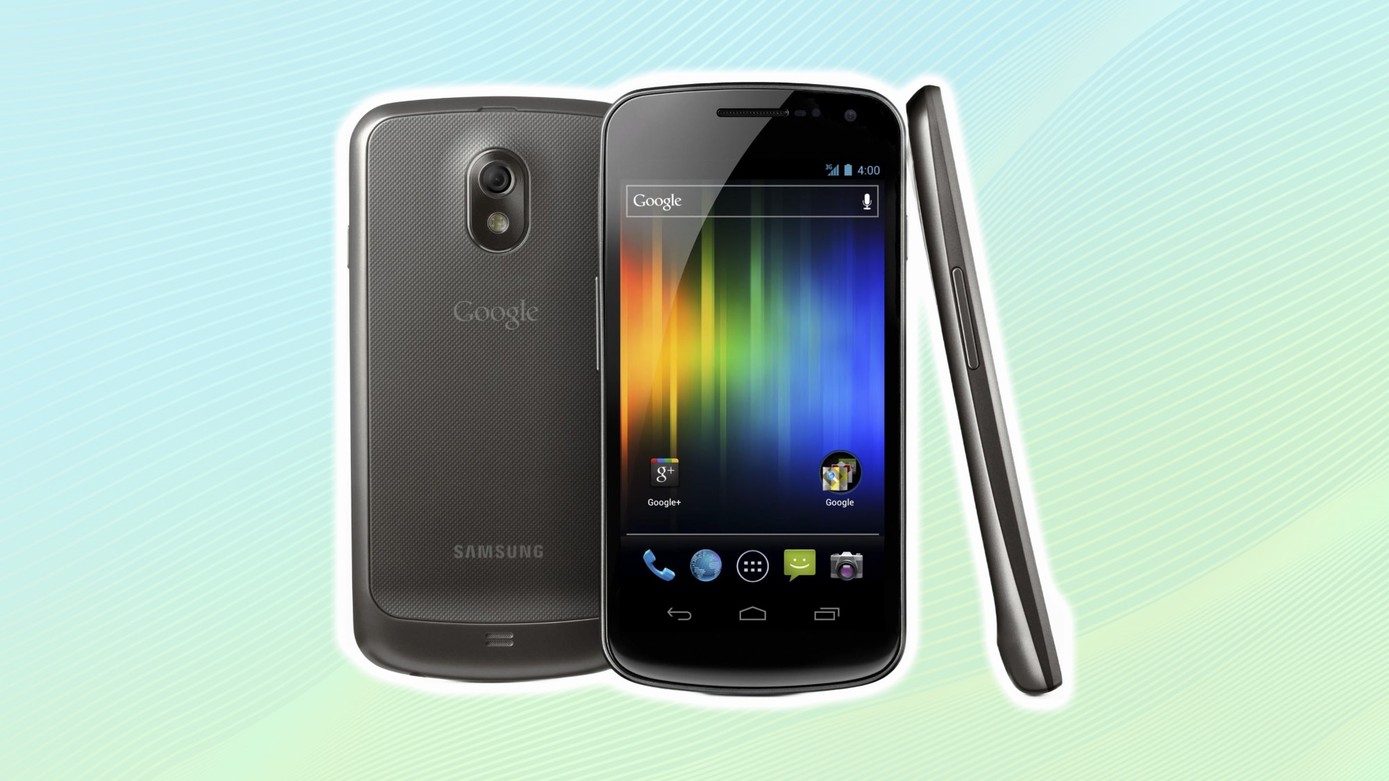 Samsung Galaxy Nexus renkli bir arka plana karşı.